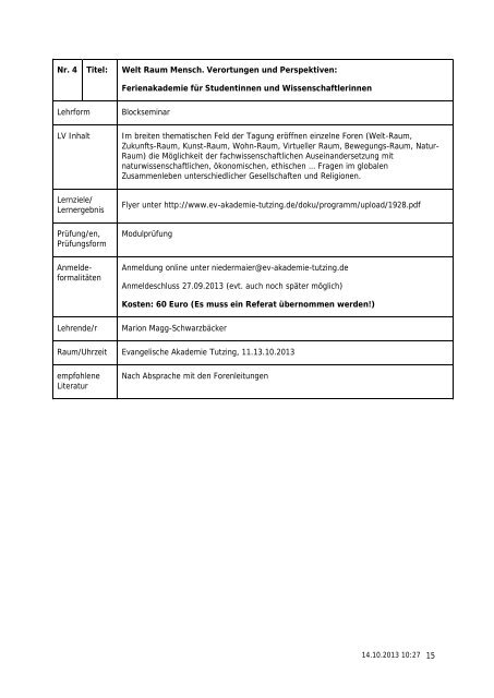 Vorlesungsverzeichnis Master Umweltethik WS 2013/14