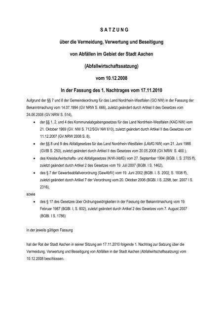 Abfallwirtschaftssatzung Der Stadt chen