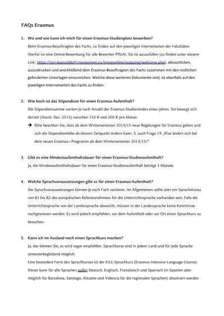 FAQs Erasmus - Heinrich-Heine-Universität Düsseldorf
