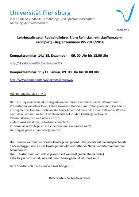 Lehrbeauftragter Realschullehrer Björn Reinicke, reinicke@me.com