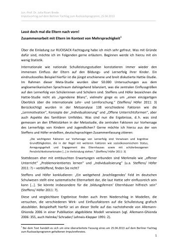 Lasst doch mal die Eltern nach vorn! Zusammenarbeit mit Eltern im ...