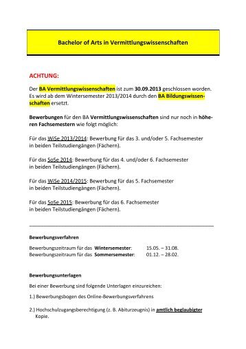 Bachelor Vermittlungswissenschaften - UniversitÃ¤t Flensburg