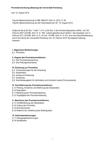 Promotionsordnung (Satzung) der UniversitÃ¤t Flensburg vom 15 ...