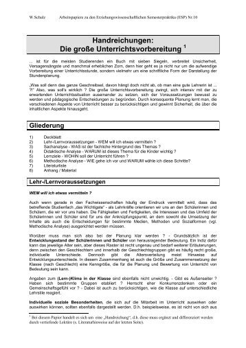 Handreichungen: Die groÃe Unterrichtsvorbereitung