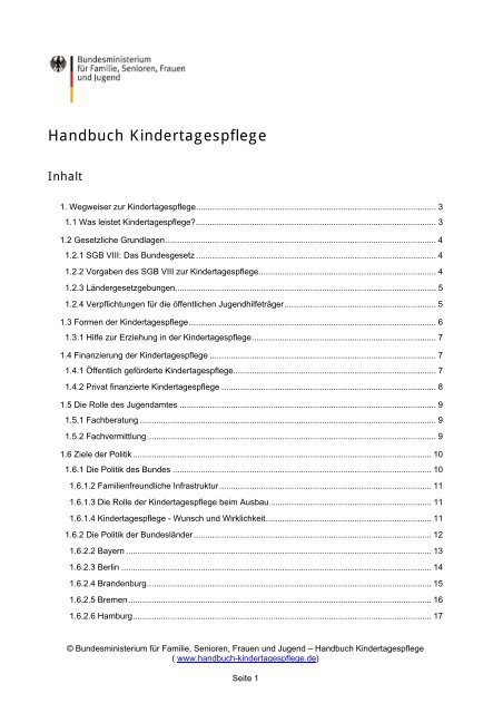 Handbuch Kindertagespflege: 1. Wegweiser zur Kindertagespflege,