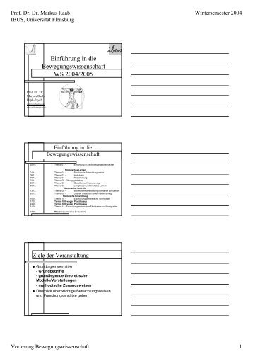 EinfÃ¼hrung in die Bewegungswissenschaft WS 2004/2005
