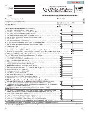 TC-922C, Refund of Tax Reported on Exempt Fuel for Non-Utah  ...