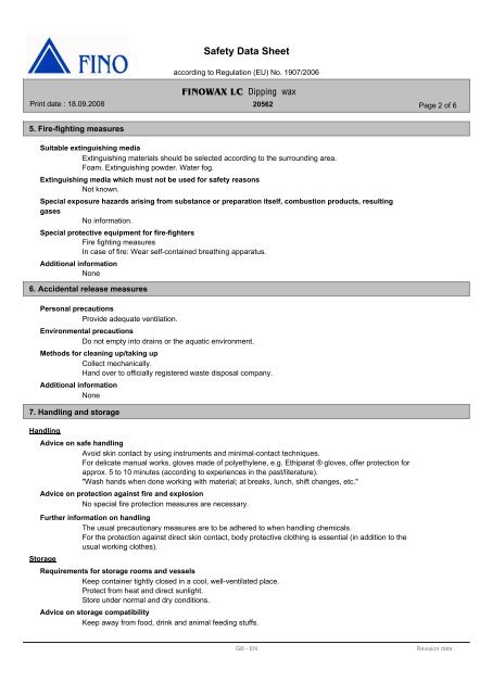 Safety Data Sheet Dipping wax - FINO