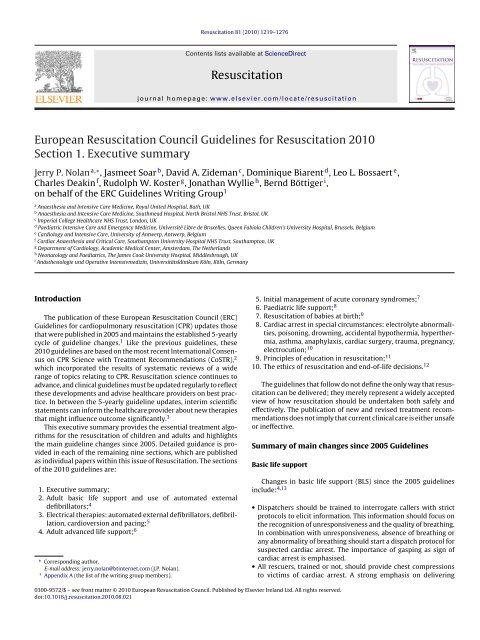 European Resuscitation Council Guidelines for Resuscitation 2010 ...