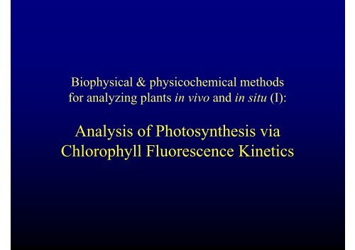 Chlorophyll fluorescence kinetics and biophysics of photosynthesis