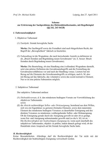 Prof. Dr. Michael Kahlo Leipzig, den 27. April 2011 Schema zur ...