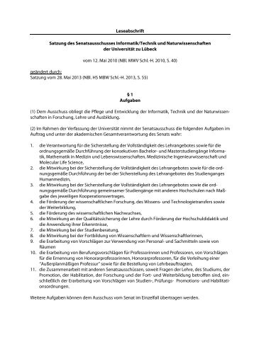 Leseabschrift Satzung des Senatsausschusses Informatik/Technik ...