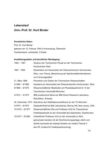 Prof. Dr. Kurt Binder - Johannes Gutenberg-UniversitÃ¤t Mainz