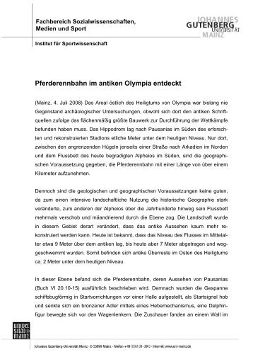 Pferderennbahn im antiken Olympia entdeckt - Johannes Gutenberg ...