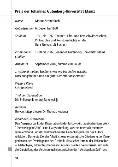 Ausgezeichnete Dissertationen - Johannes Gutenberg-UniversitÃ¤t ...