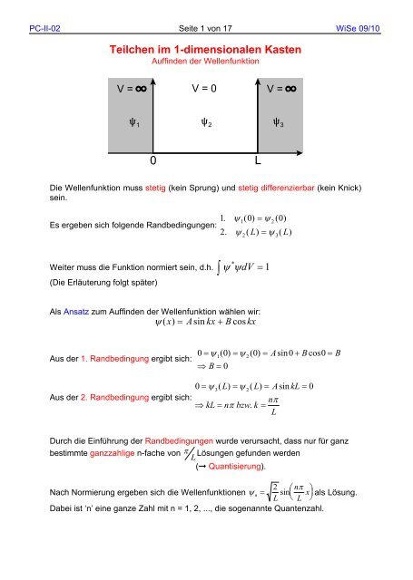 Teilchen Im 1 Dimensionalen Kasten