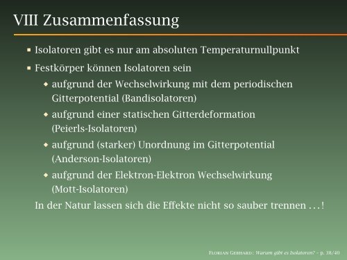 Warum gibt es Isolatoren? - Philipps-Universität Marburg