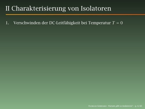 Warum gibt es Isolatoren? - Philipps-Universität Marburg