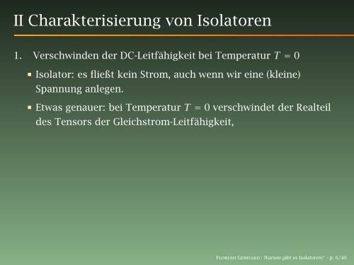 Warum gibt es Isolatoren? - Philipps-Universität Marburg