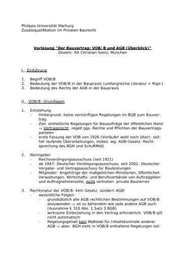 Skript Der Bauvertrag Vobb Und Agb Uni Marburg 2063703 Man Using