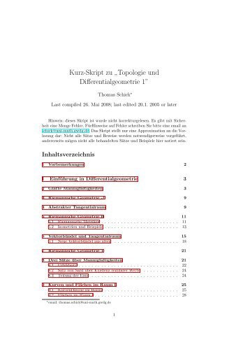 Kurz-Skript zu â Topologie und Differentialgeometrie 1â - GWDG