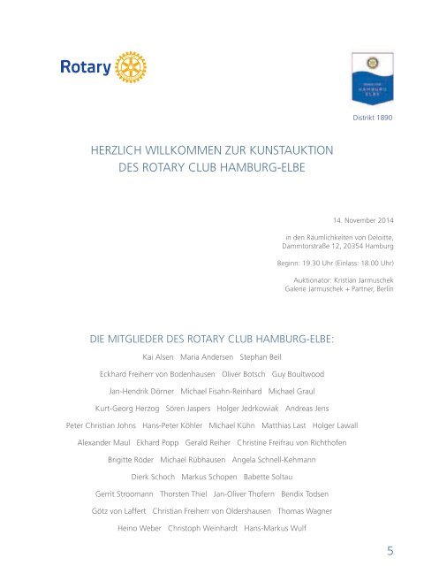 KATALOG DER KUNSTAUKTION DES ROTARY CLUB HAMBURG-ELBE AM 14. NOVEMBER 2014