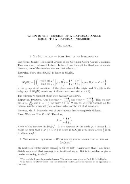SINE OF A RATIONAL ANGLE EQUAL TO A RATIONAL NUMBER?
