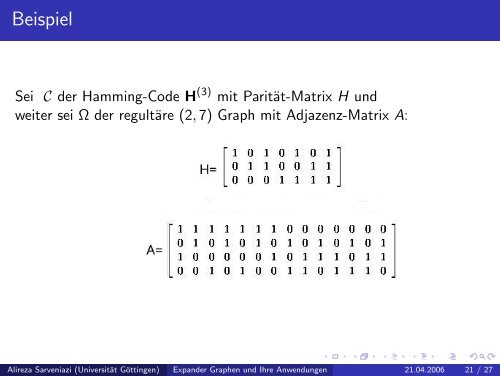 Expander Graphen und Ihre Anwendungen - Mathematisches Institut