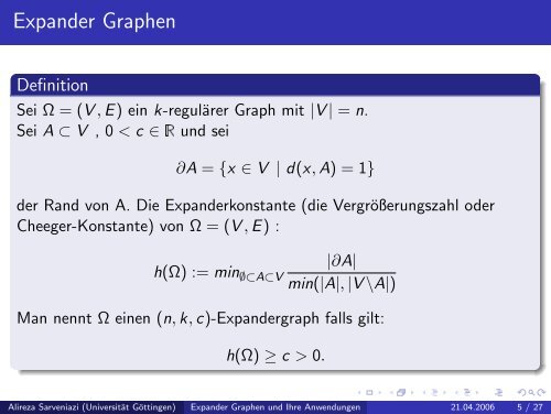 Expander Graphen und Ihre Anwendungen - Mathematisches Institut