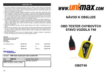 nÃ¡vod k obsluze obd tester chybovÃ½ch stavÅ¯ vozidla ... - Uni-max.cz