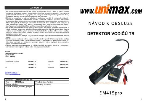 NÃVOD K OBSLUZE DETEKTOR VODIÄÅ® TR EM415pro - Uni-max.cz