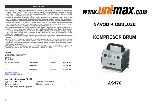 NÃVOD K OBSLUZE KOMPRESOR BRUM AS176 - Uni-max.cz