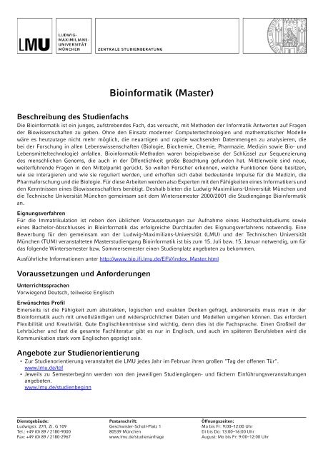 Bioinformatik (Master) - LMU München