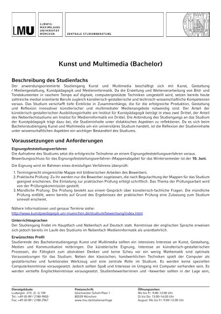 Kunst und Multimedia (Bachelor) - LMU München