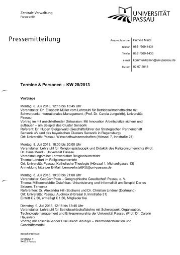 Termine & Personen â KW 28/2013 - UniversitÃ¤t Passau