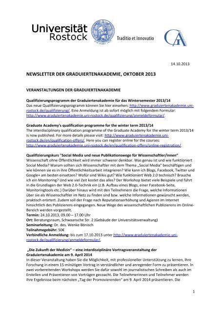 Newsletter Oktober 2013 - Universität Rostock