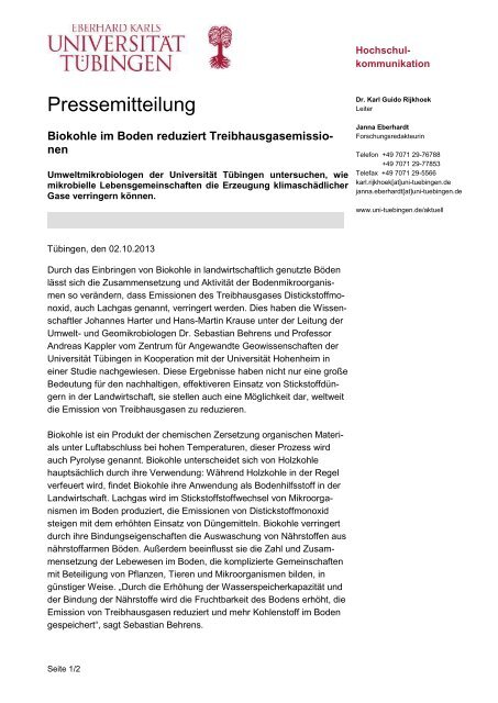 Pressemitteilung - Universität Tübingen