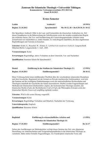 Kommentiertes Vorlesungsverzeichnis - Universität Tübingen