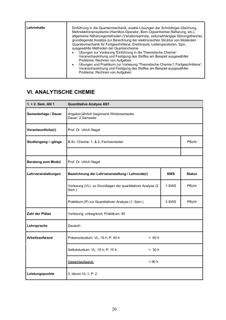 modulhandbuch bachelorstudiengang chemie - UniversitÃ¤t TÃ¼bingen