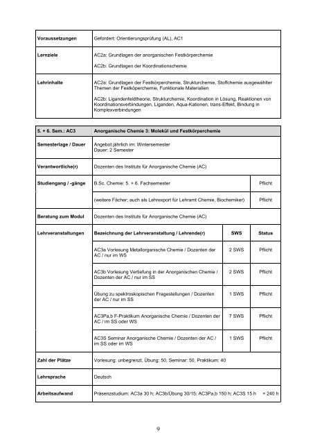 modulhandbuch bachelorstudiengang chemie - UniversitÃ¤t TÃ¼bingen