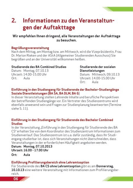 Die InfobroschÃ¼re der Auftakttage 2013 finden ... - UniversitÃ¤t Vechta