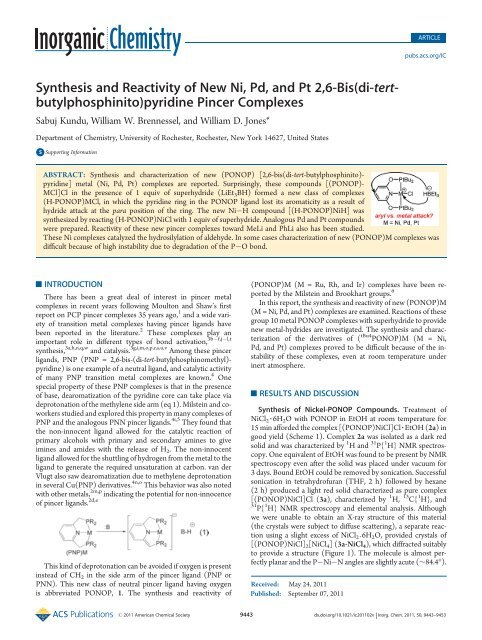 Synthesis and Reactivity of New Ni, Pd, and Pt 2, 6-Bis (di-tert ...