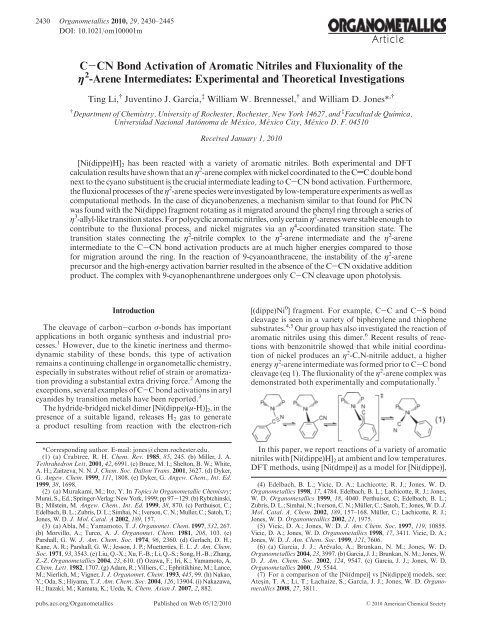 Organometallics 2010, 29, 2430â2445 - Chemistry - University of ...