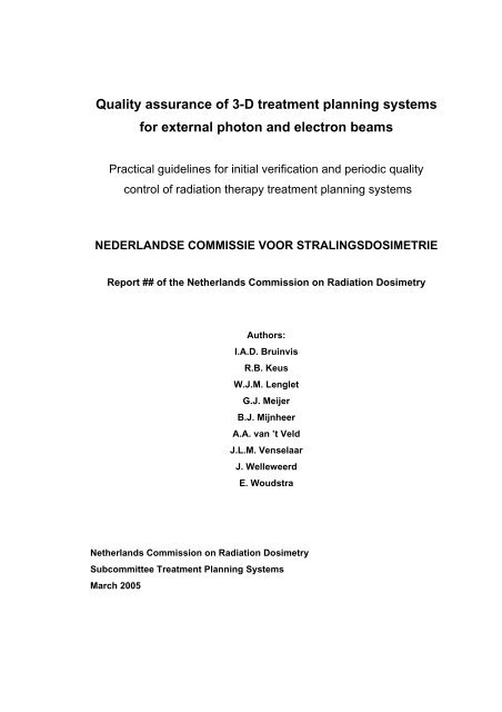 NCS rapport 15 QA 3-D TPS external photon and electron beams