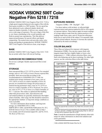 KODAK VISION2 500T Color Negative Film 5218 / 7218