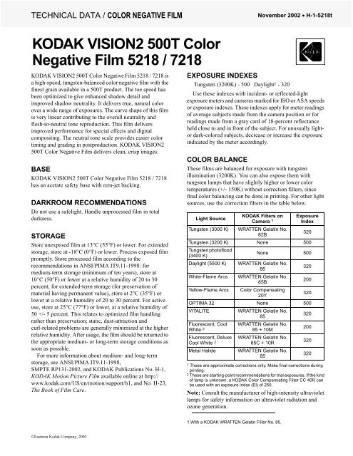 Kodak Wratten Gelatin Filter Chart