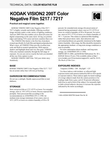 KODAK VISION2 200T Color Negative Film 5217 / 7217
