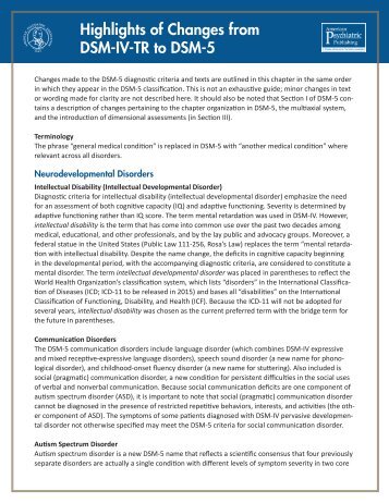 Highlights of Changes from DSM-IV-TR to DSM-5