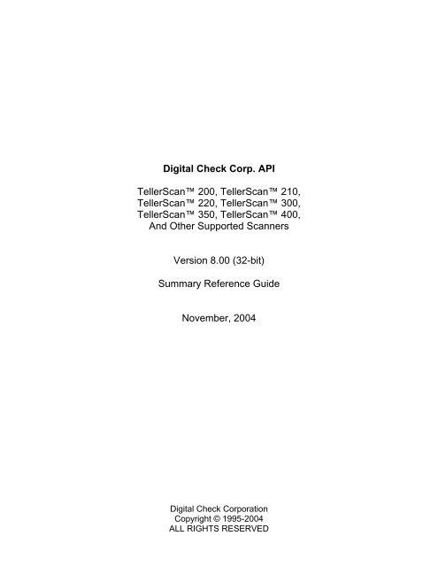 Digital Check Corp. API TellerScanâ¢ 200, TellerScanâ¢ 210 ...
