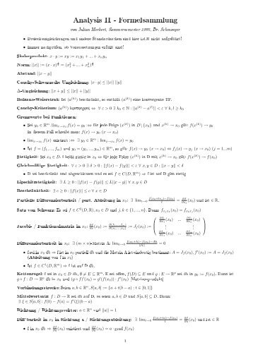 Analysis II - Formelsammlung